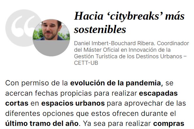 Fotografia de: Article sobre els 'city breaks' a Barcelona  publicat a 'El Periódico'  | CETT
